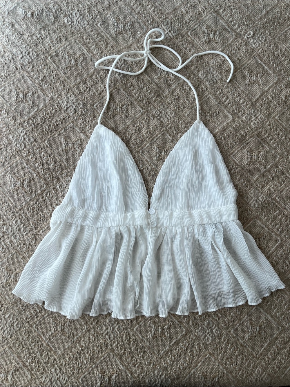 SHEIN White Crinkle Halter Babydoll Top Peplum Sz XS